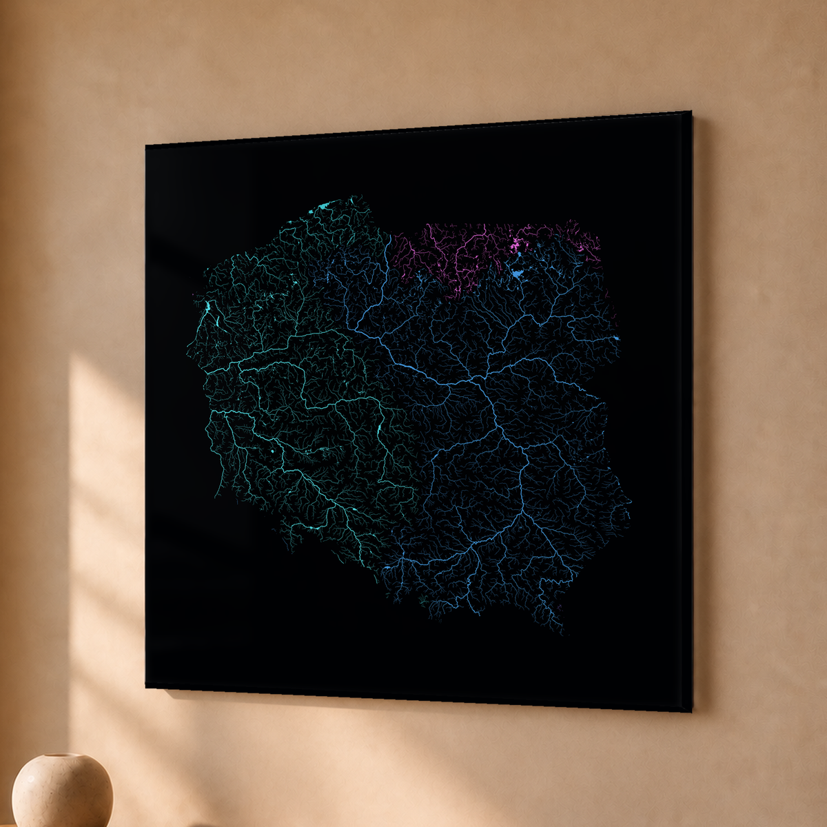 Beautiful Rivers — Polónia — Neon hidrográfico, Acrílico · 30 × 30 cm, Sem margem