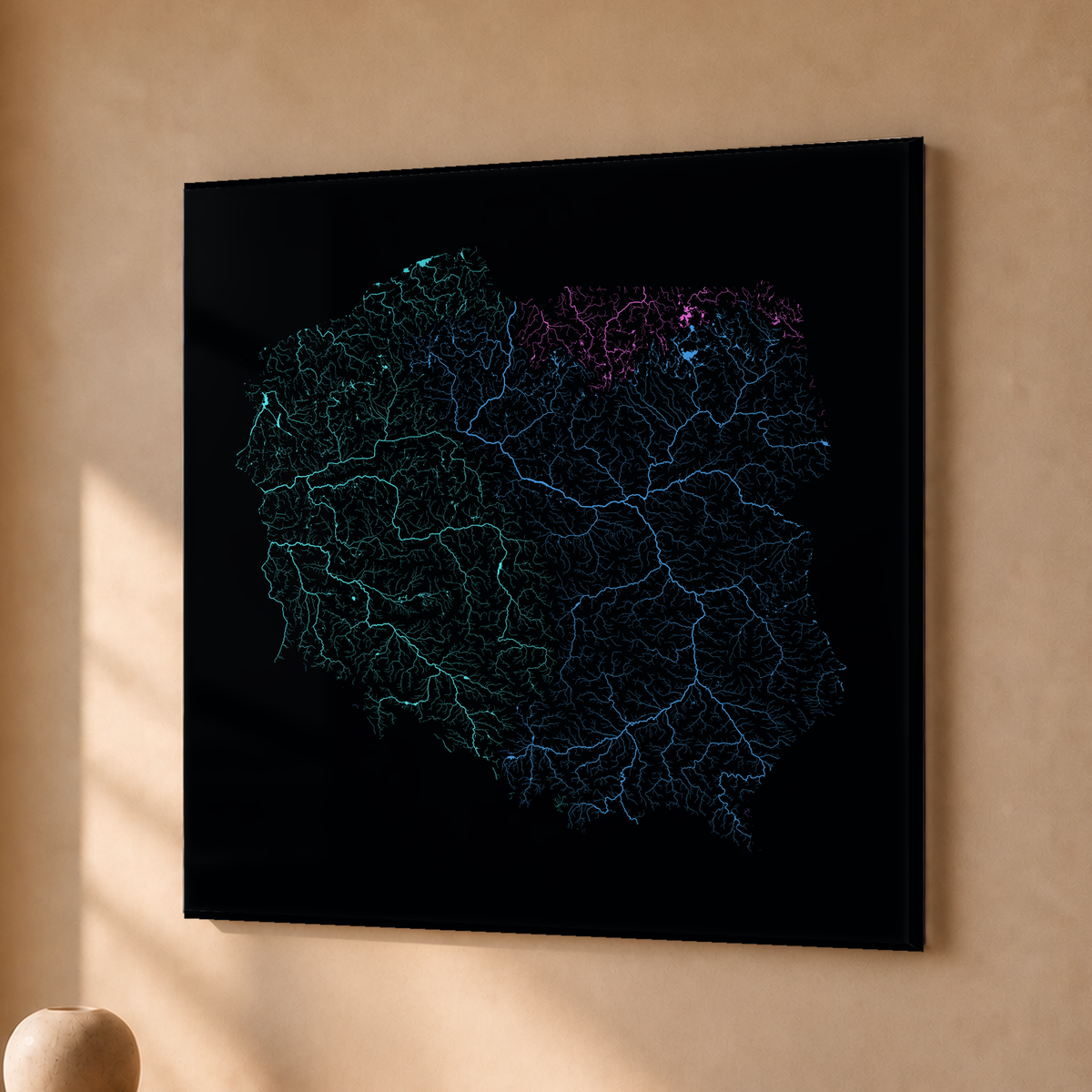 Beautiful Rivers — Polónia — Neon hidrográfico, Acrílico · 50 × 50 cm, Sem margem