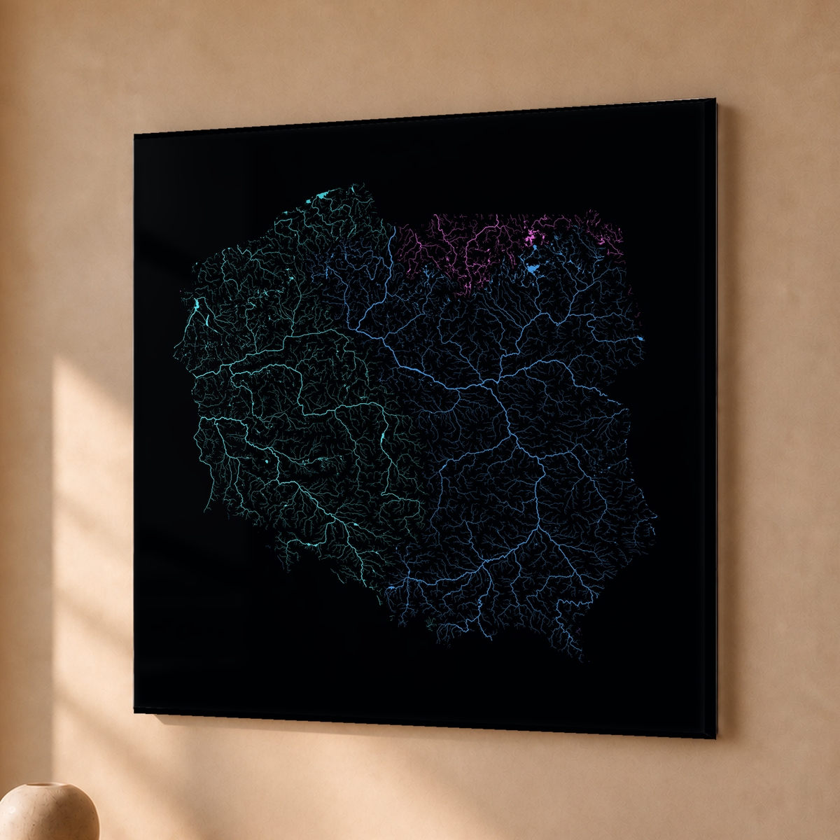 Beautiful Rivers — Polónia — Neon hidrográfico, Acrílico · 76 × 76 cm, Sem margem
