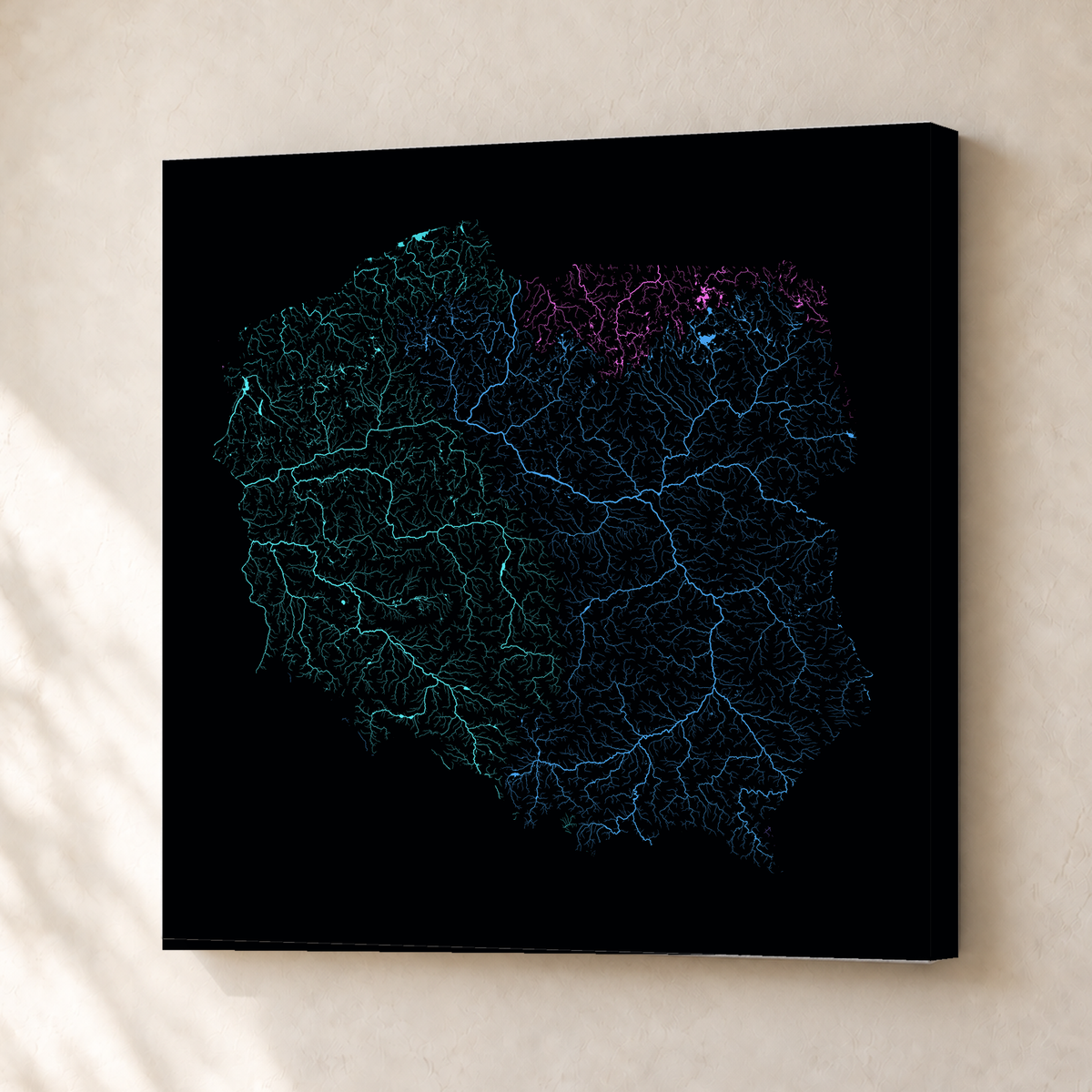 Beautiful Rivers — Polónia — Neon hidrográfico, Canvas · 30 × 30 cm, Sem margem