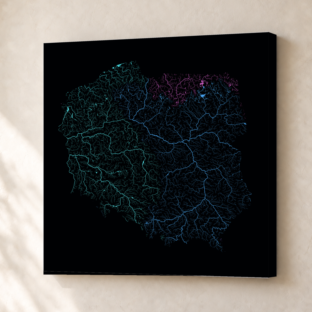 Beautiful Rivers — Polónia — Neon hidrográfico, Canvas · 50 × 50 cm, Sem margem