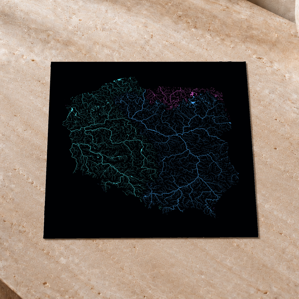 Beautiful Rivers — Polónia — Neon hidrográfico, Impressão fine art · 30 × 30 cm, Sem margem