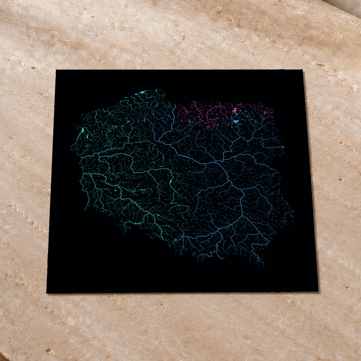 Beautiful Rivers — Polónia — Neon hidrográfico, Impressão fine art · 76 × 76 cm, Sem margem