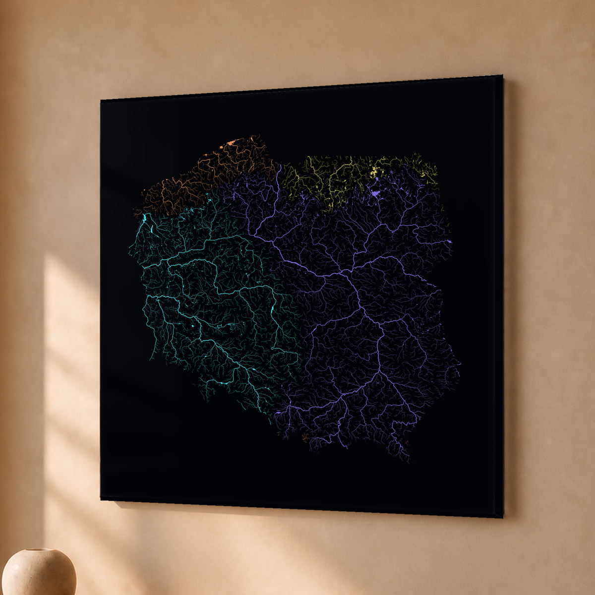 Beautiful Rivers — Polónia — Neon por território, Acrílico · 50 × 50 cm, Sem margem