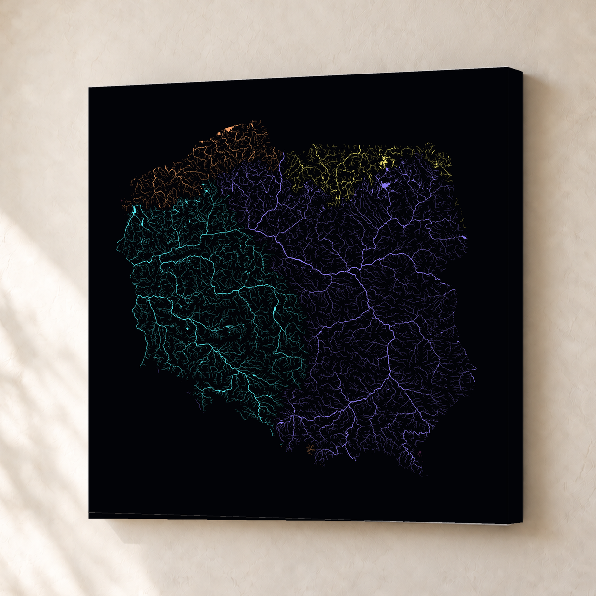 Beautiful Rivers — Polónia — Neon por território, Canvas · 30 × 30 cm, Sem margem