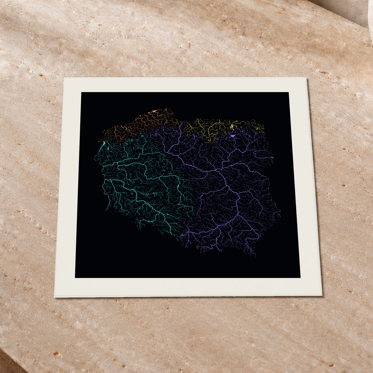 Beautiful Rivers — Polónia — Neon por território, Impressão fine art · 30 × 30 cm, Margem branca