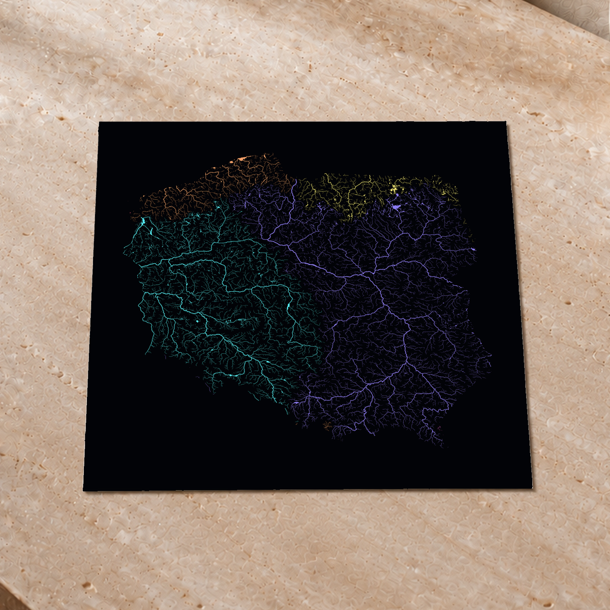 Beautiful Rivers — Polónia — Neon por território, Impressão fine art · 50 × 50 cm, Sem margem