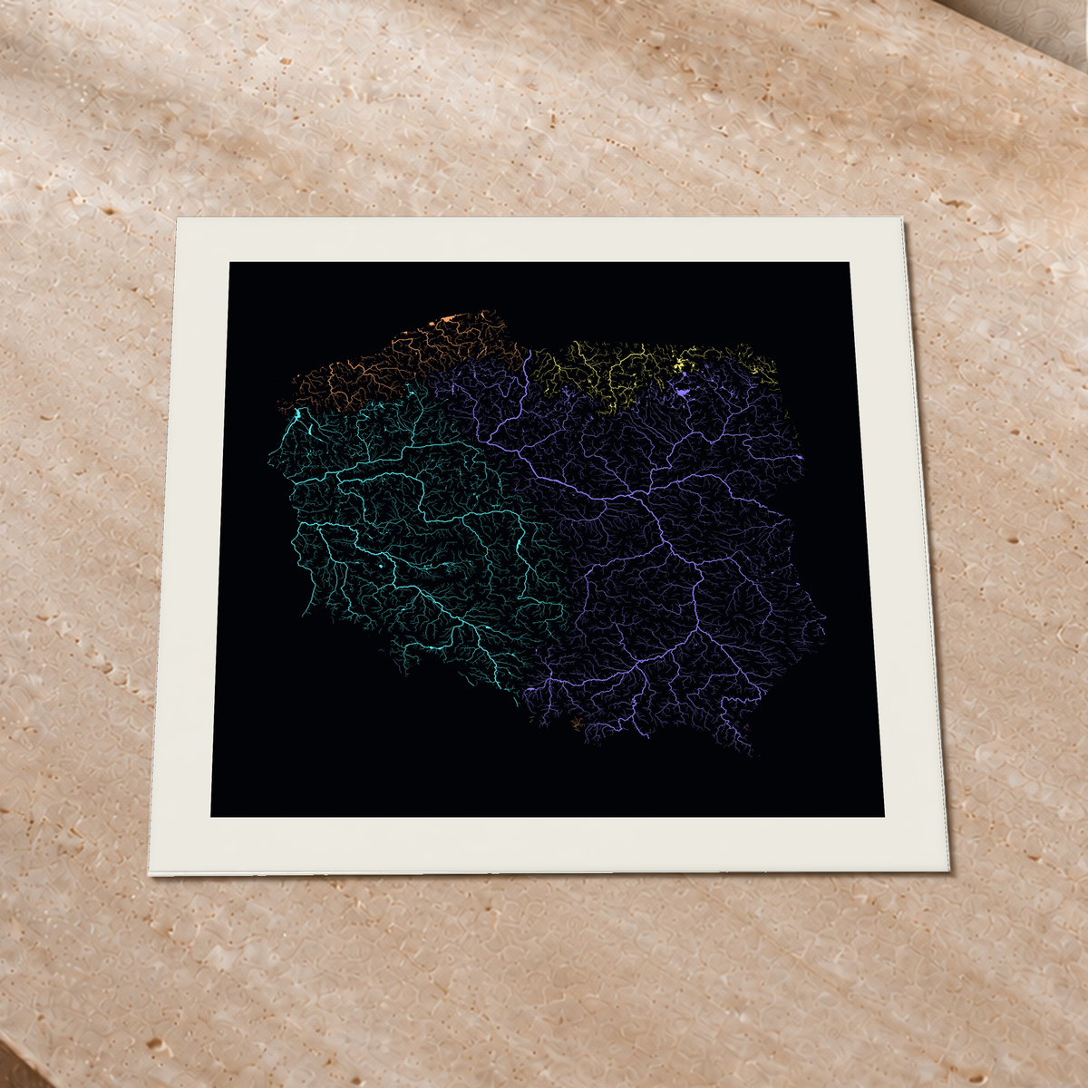 Beautiful Rivers — Polónia — Neon por território, Impressão fine art · 50 × 50 cm, Margem branca
