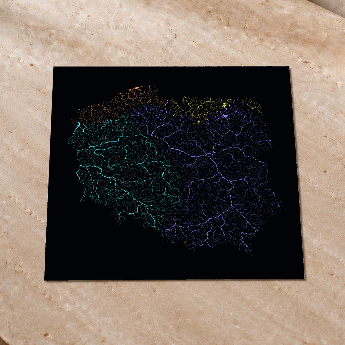 Beautiful Rivers — Polónia — Neon por território, Impressão fine art · 76 × 76 cm, Sem margem