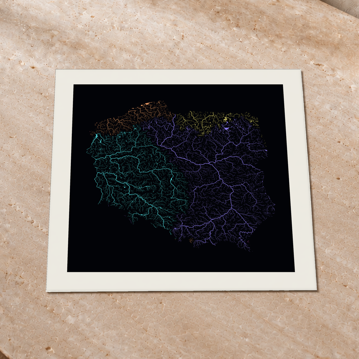 Beautiful Rivers — Polónia — Neon por território, Impressão fine art · 76 × 76 cm, Margem branca
