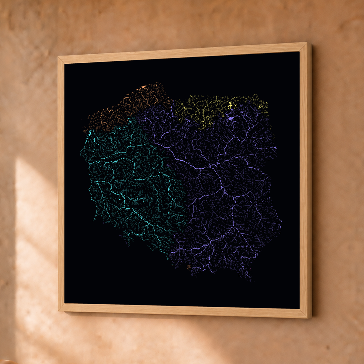 Beautiful Rivers — Polónia — Neon por território, Fine art emoldurado · 30 × 30 cm, Natural · Sem margem
