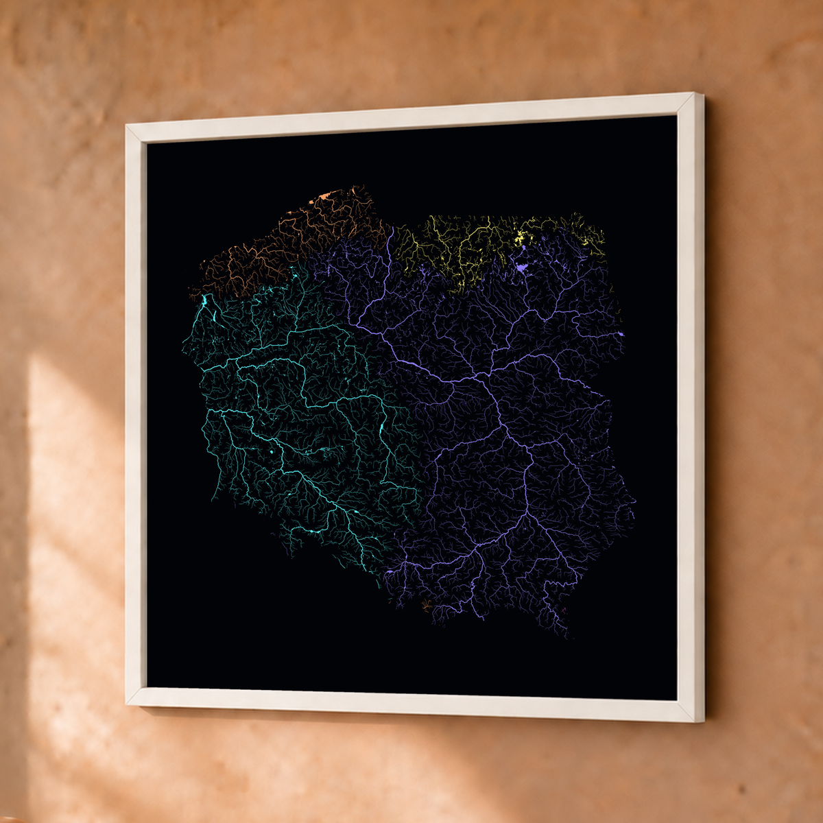 Beautiful Rivers — Polónia — Neon por território, Fine art emoldurado · 30 × 30 cm, Branco · Sem margem