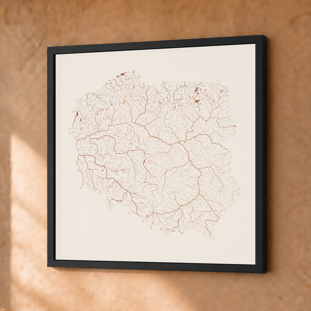 Beautiful Rivers — Polónia — Terracota e areia, Fine art emoldurado · 30 × 30 cm, Preto · Sem margem