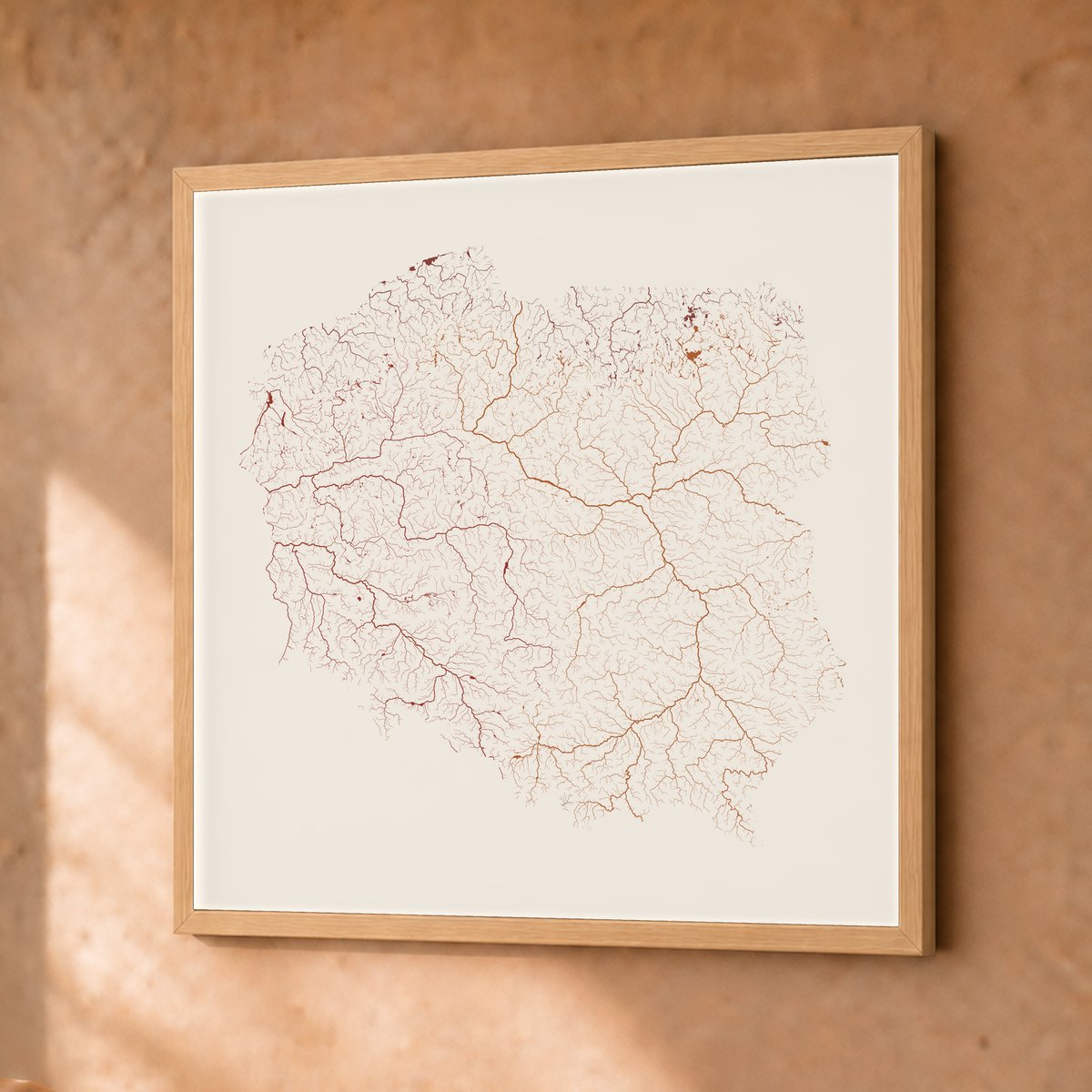Beautiful Rivers — Polónia — Terracota e areia, Fine art emoldurado · 30 × 30 cm, Natural · Sem margem