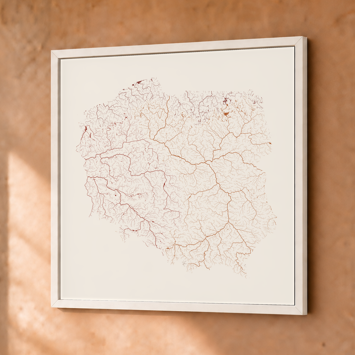 Beautiful Rivers — Polónia — Terracota e areia, Fine art emoldurado · 50 × 50 cm, Branco · Sem margem