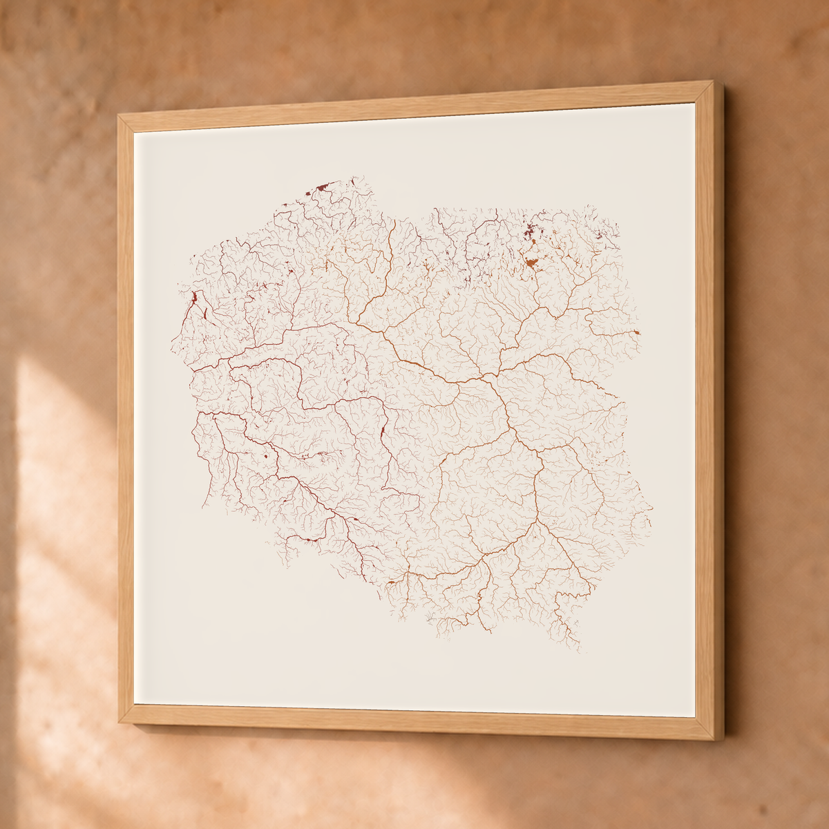 Beautiful Rivers — Polónia — Terracota e areia, Fine art emoldurado · 76 × 76 cm, Natural · Sem margem