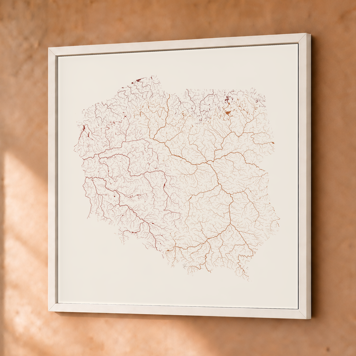 Beautiful Rivers — Polónia — Terracota e areia, Fine art emoldurado · 76 × 76 cm, Branco · Sem margem