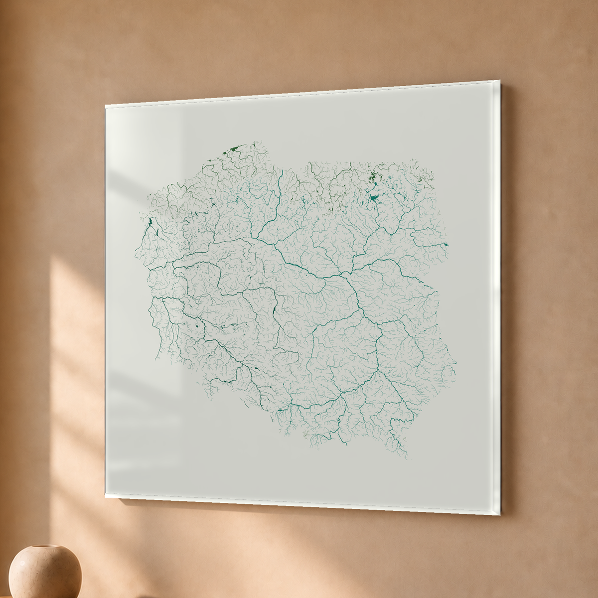 Beautiful Rivers — Polónia — Verde jade e porcelana, Acrílico · 30 × 30 cm, Sem margem