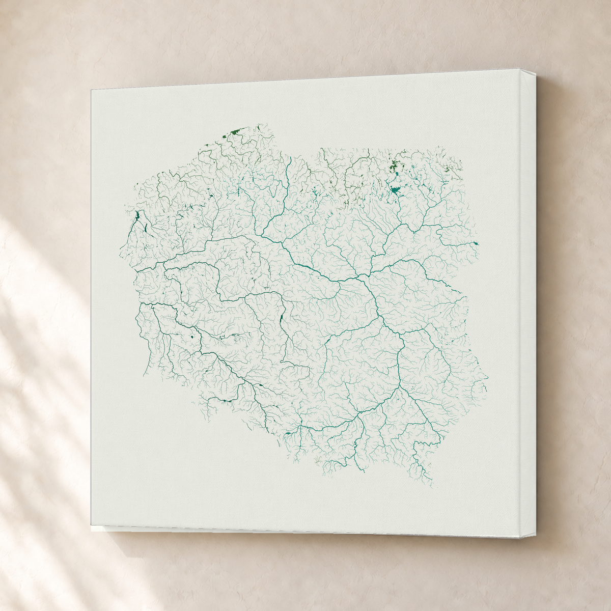 Beautiful Rivers — Polónia — Verde jade e porcelana, Canvas · 30 × 30 cm, Sem margem