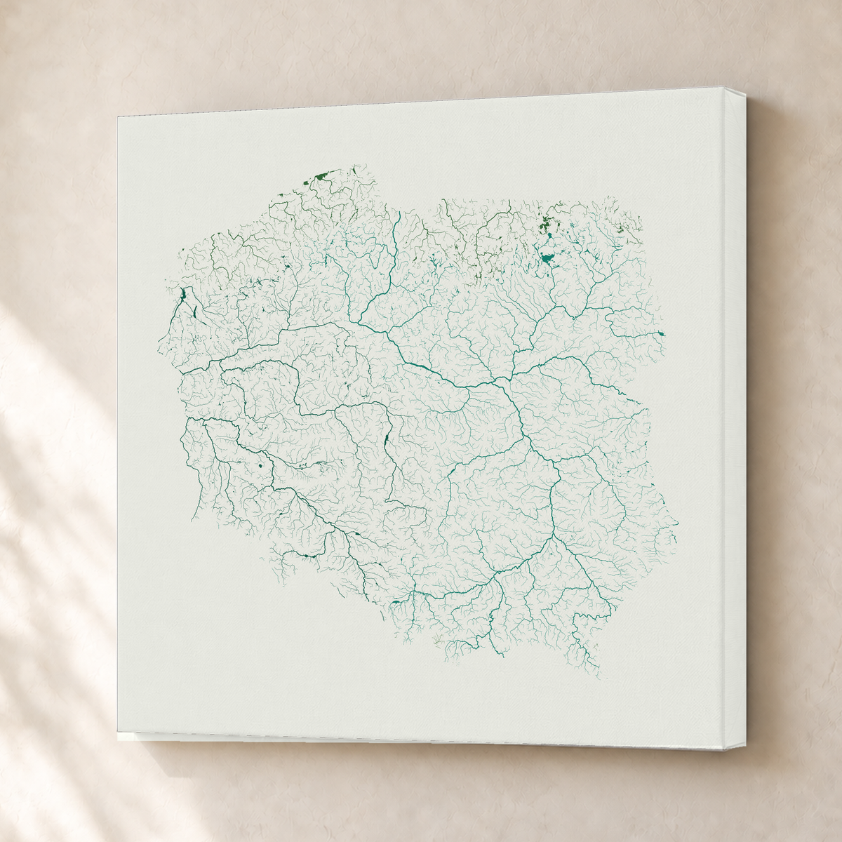 Beautiful Rivers — Polónia — Verde jade e porcelana, Canvas · 50 × 50 cm, Sem margem