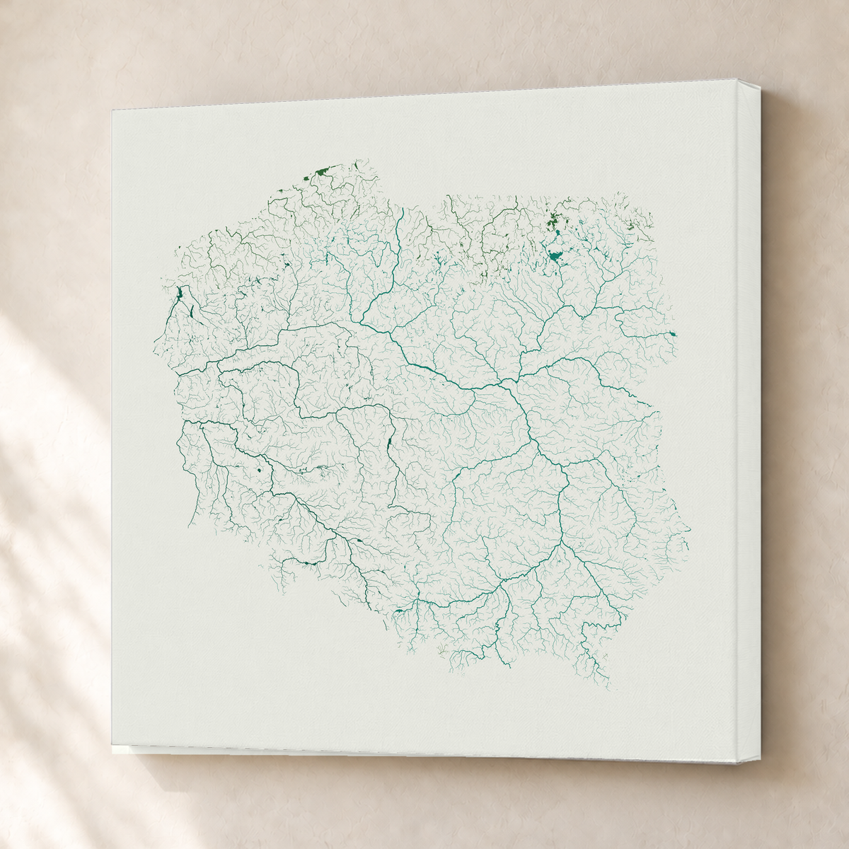 Beautiful Rivers — Polónia — Verde jade e porcelana, Canvas · 76 × 76 cm, Sem margem