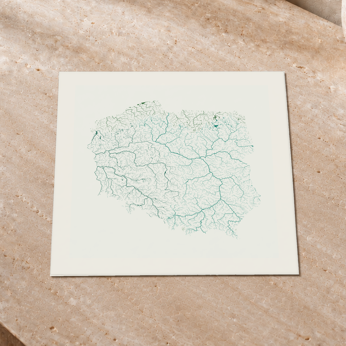 Beautiful Rivers — Polónia — Verde jade e porcelana, Impressão fine art · 30 × 30 cm, Margem branca