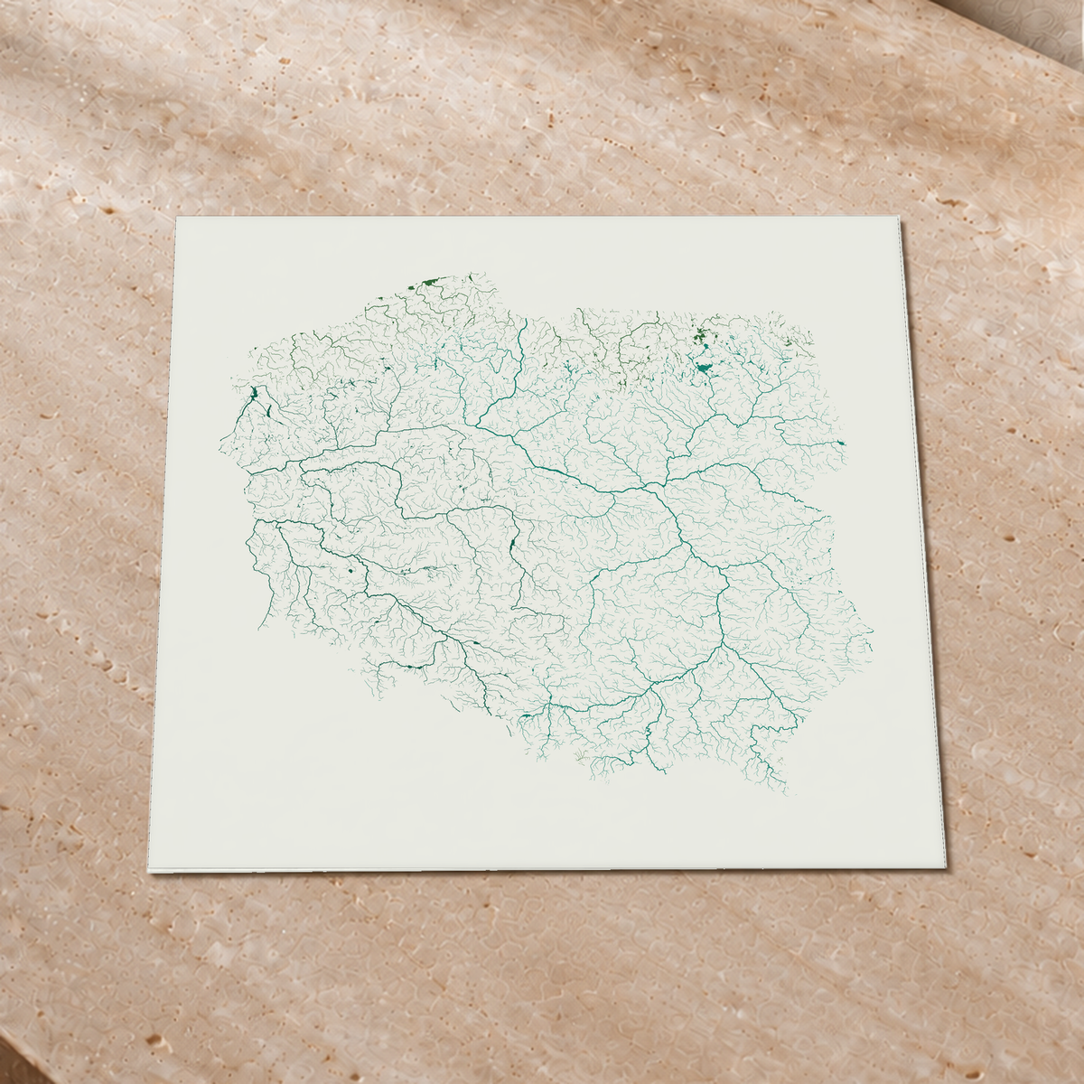 Beautiful Rivers — Polónia — Verde jade e porcelana, Impressão fine art · 50 × 50 cm, Sem margem