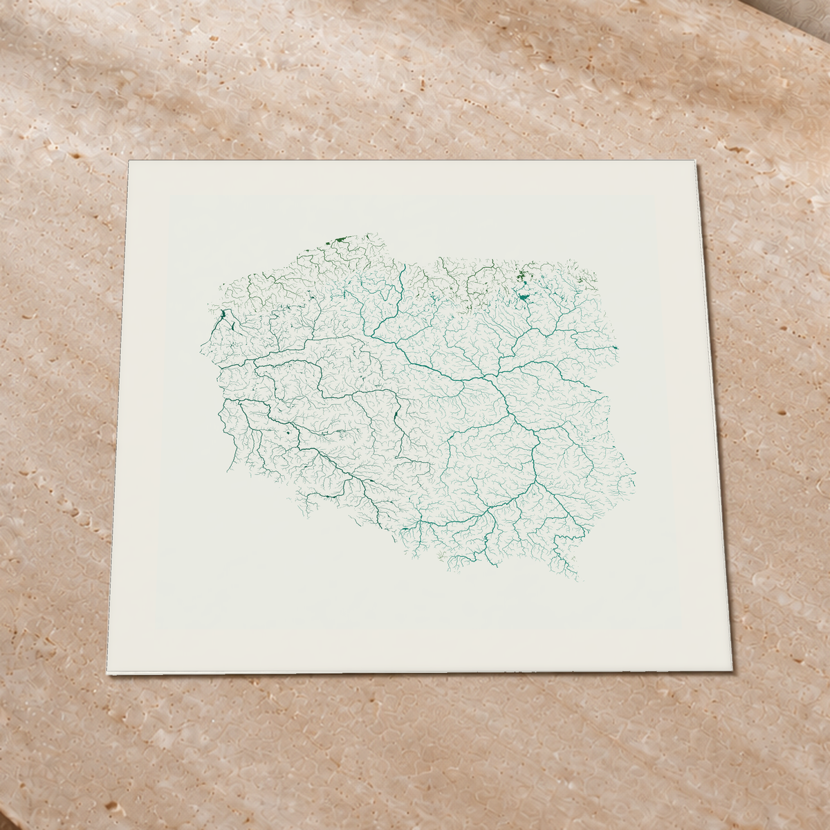 Beautiful Rivers — Polónia — Verde jade e porcelana, Impressão fine art · 76 × 76 cm, Margem branca