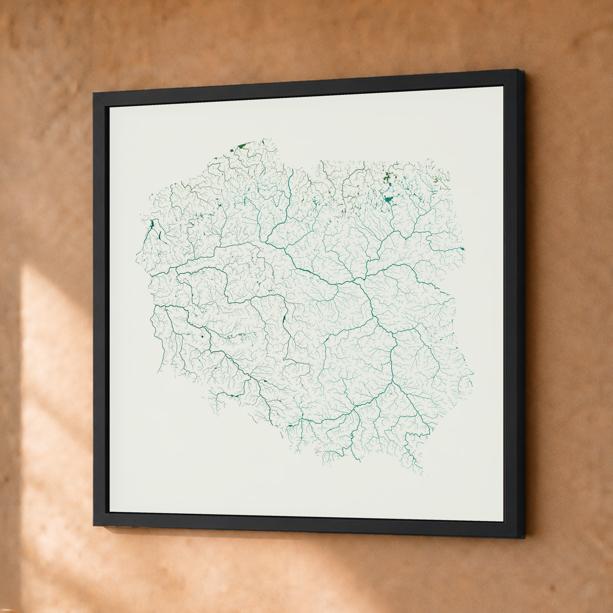 Beautiful Rivers — Polónia — Verde jade e porcelana, Fine art emoldurado · 30 × 30 cm, Preto · Sem margem