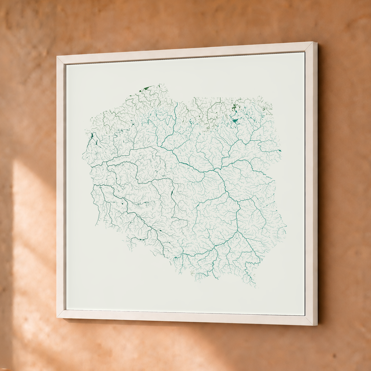 Beautiful Rivers — Polónia — Verde jade e porcelana, Fine art emoldurado · 30 × 30 cm, Branco · Sem margem