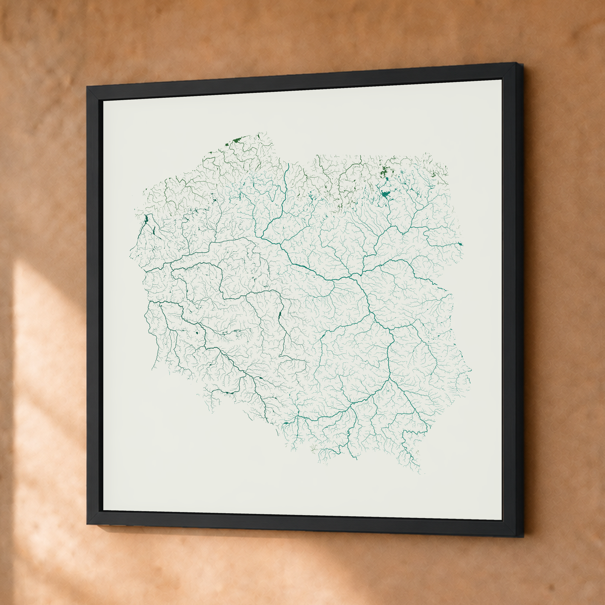 Beautiful Rivers — Polónia — Verde jade e porcelana, Fine art emoldurado · 50 × 50 cm, Preto · Sem margem