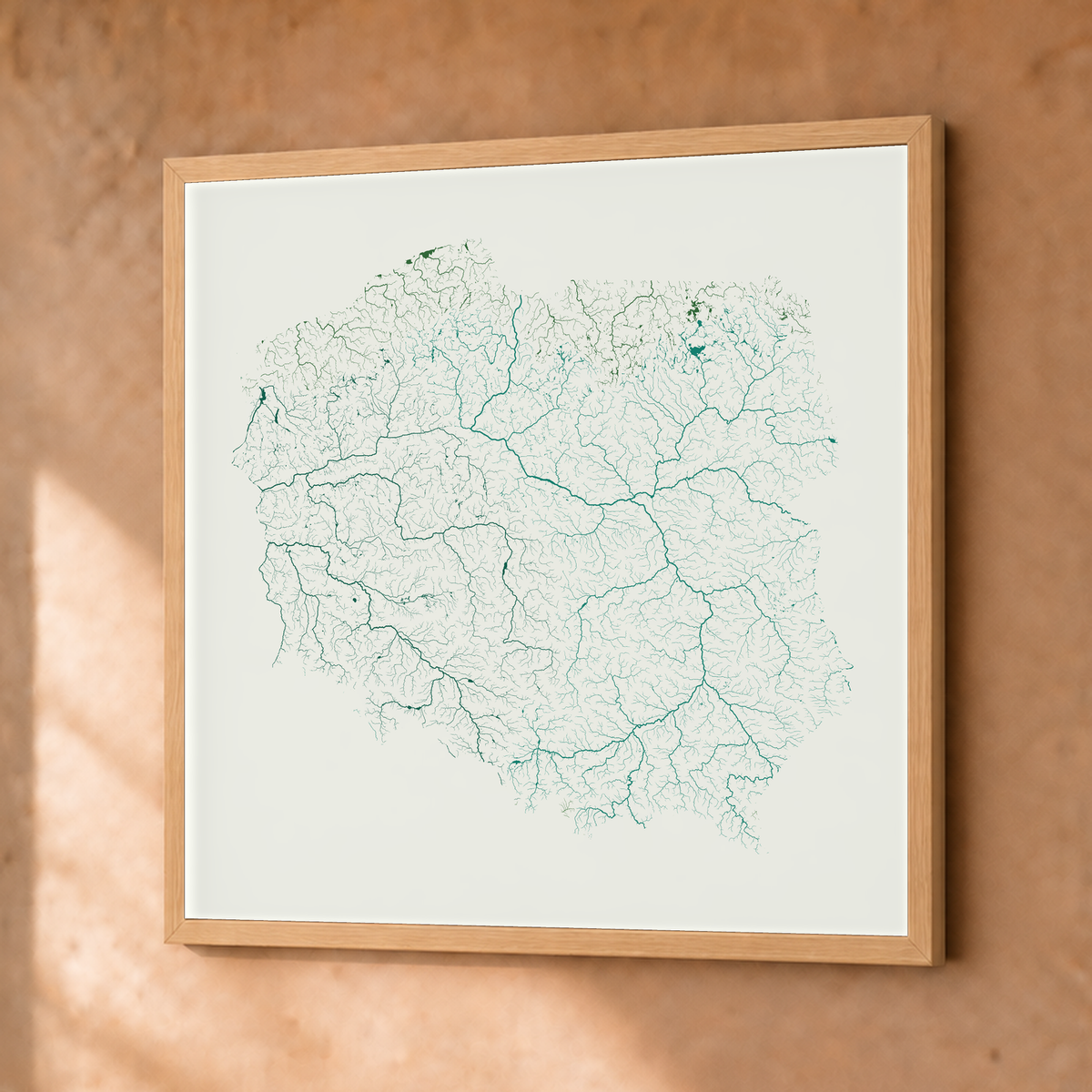 Beautiful Rivers — Polónia — Verde jade e porcelana, Fine art emoldurado · 50 × 50 cm, Natural · Sem margem