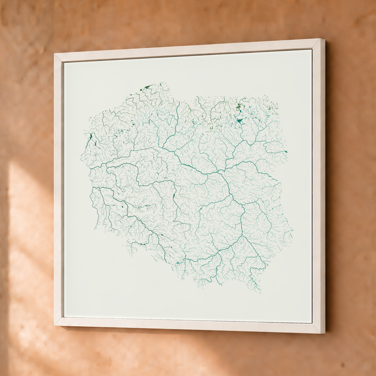 Beautiful Rivers — Polónia — Verde jade e porcelana, Fine art emoldurado · 50 × 50 cm, Branco · Sem margem