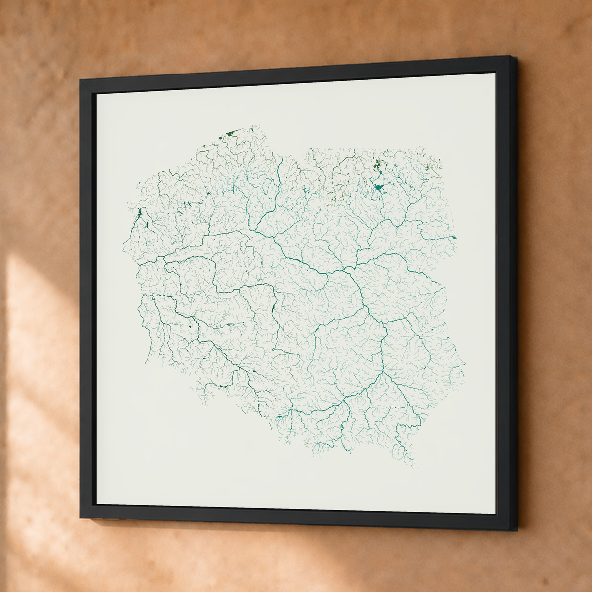 Beautiful Rivers — Polónia — Verde jade e porcelana, Fine art emoldurado · 76 × 76 cm, Preto · Sem margem