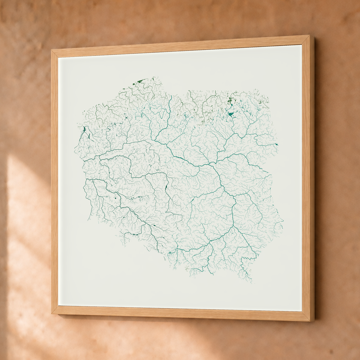 Beautiful Rivers — Polónia — Verde jade e porcelana, Fine art emoldurado · 76 × 76 cm, Natural · Sem margem