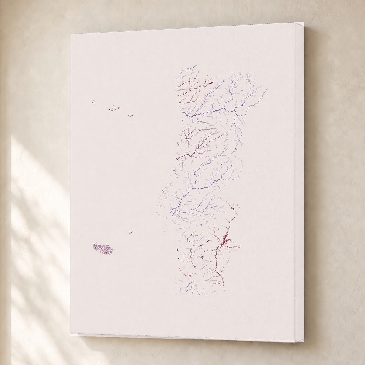 Beautiful Rivers — Portugal com Ilhas — Ameixa e rosé, Canvas · 30 × 40 cm, Sem margem