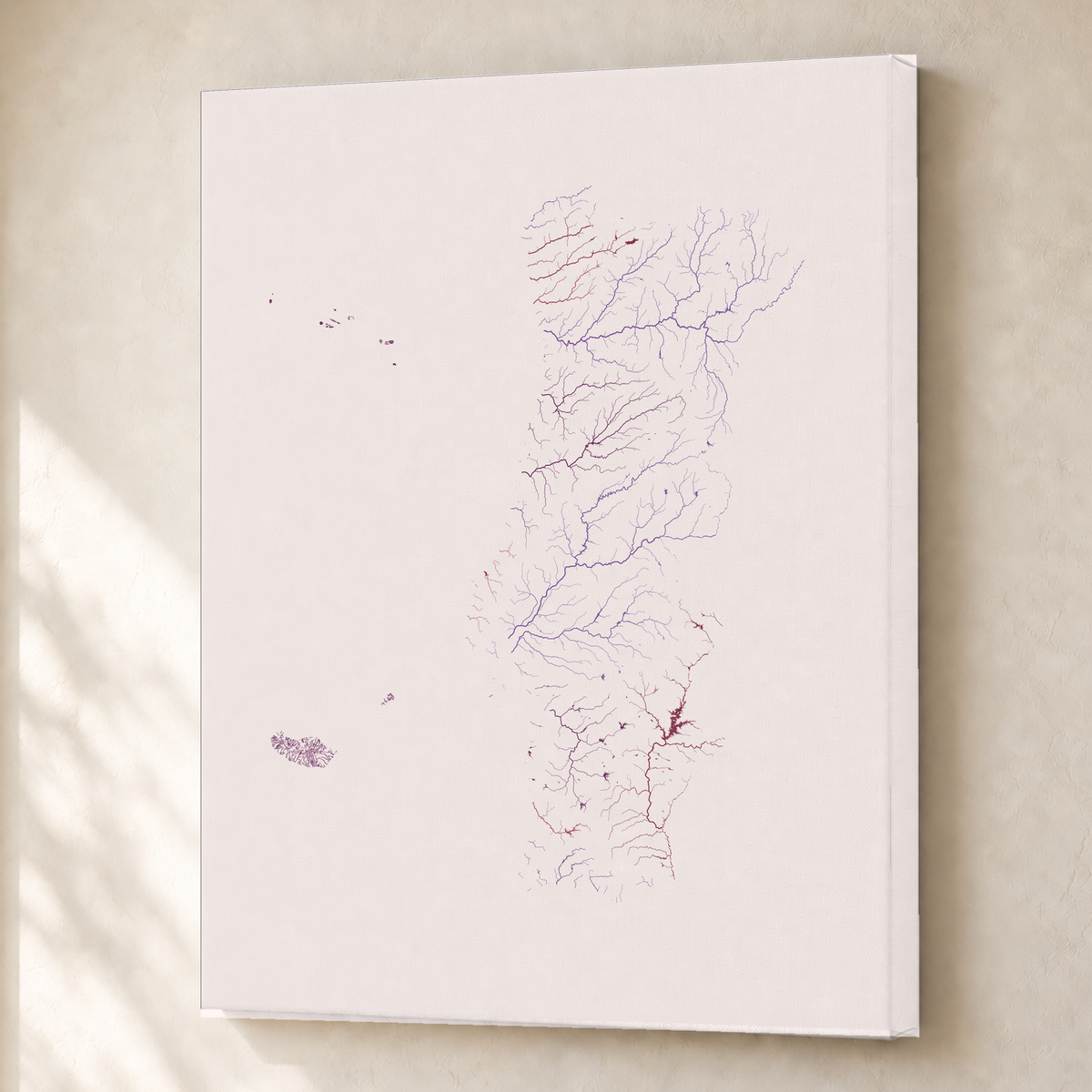 Beautiful Rivers — Portugal com Ilhas — Ameixa e rosé, Canvas · 45 × 60 cm, Sem margem