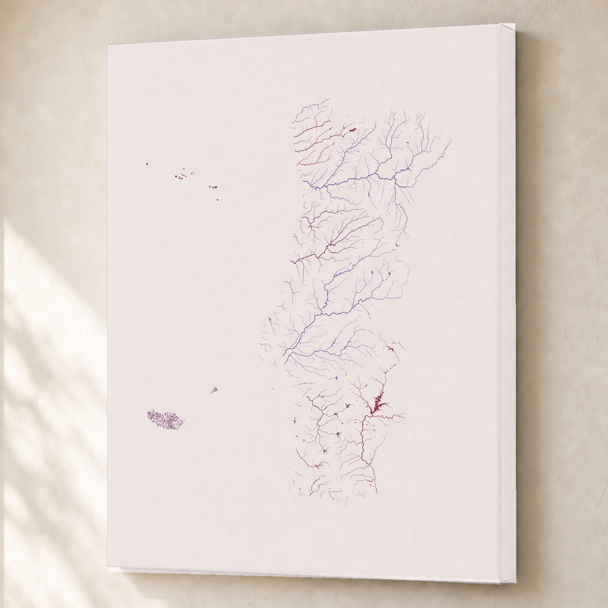 Beautiful Rivers — Portugal com Ilhas — Ameixa e rosé, Canvas · 60 × 80 cm, Sem margem