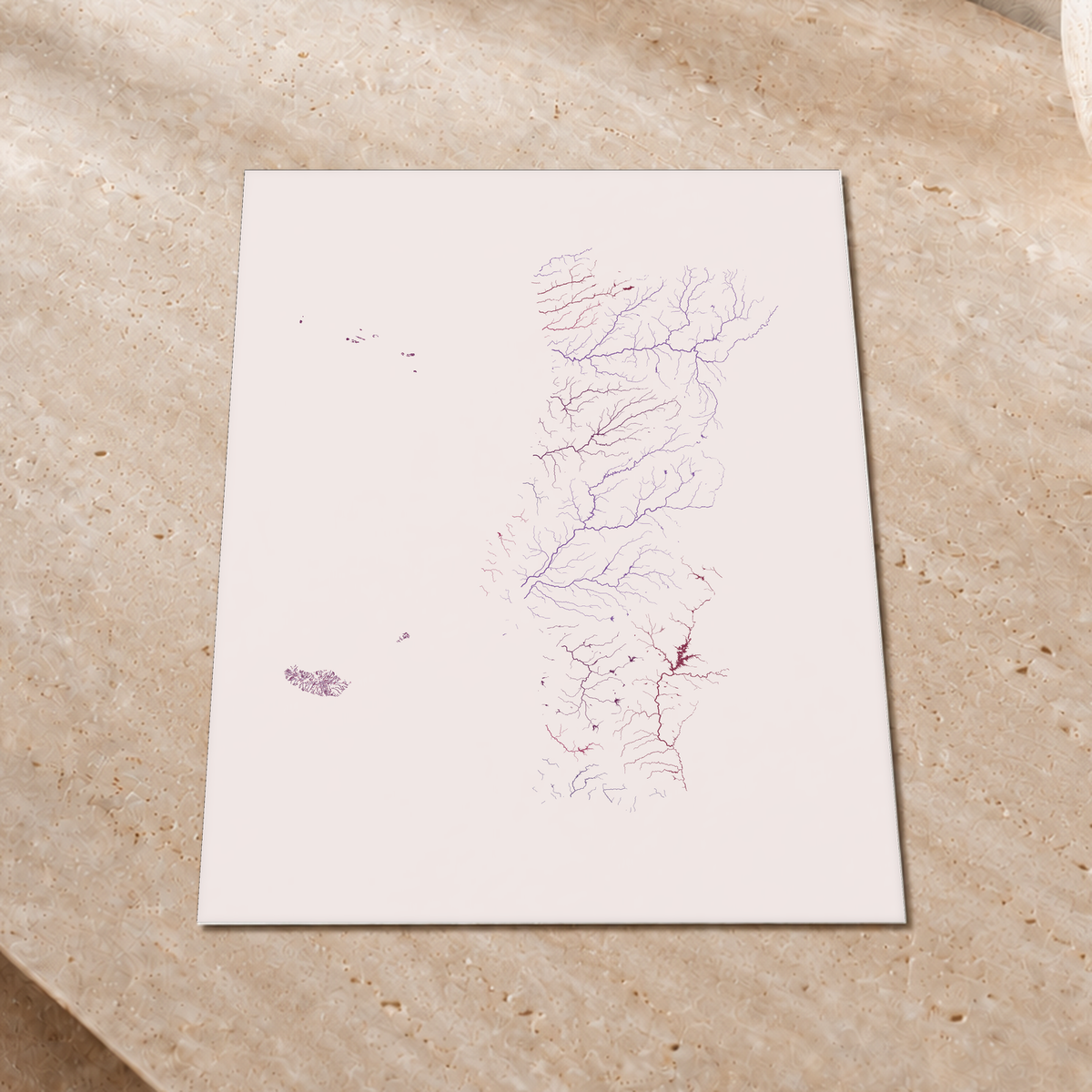 Beautiful Rivers — Portugal com Ilhas — Ameixa e rosé, Impressão fine art · 30 × 40 cm, Sem margem