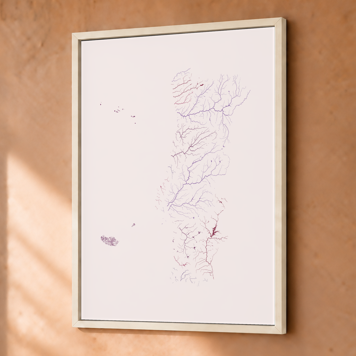 Beautiful Rivers — Portugal com Ilhas — Ameixa e rosé, Fine art emoldurado · 30 × 40 cm, Branco · Sem margem