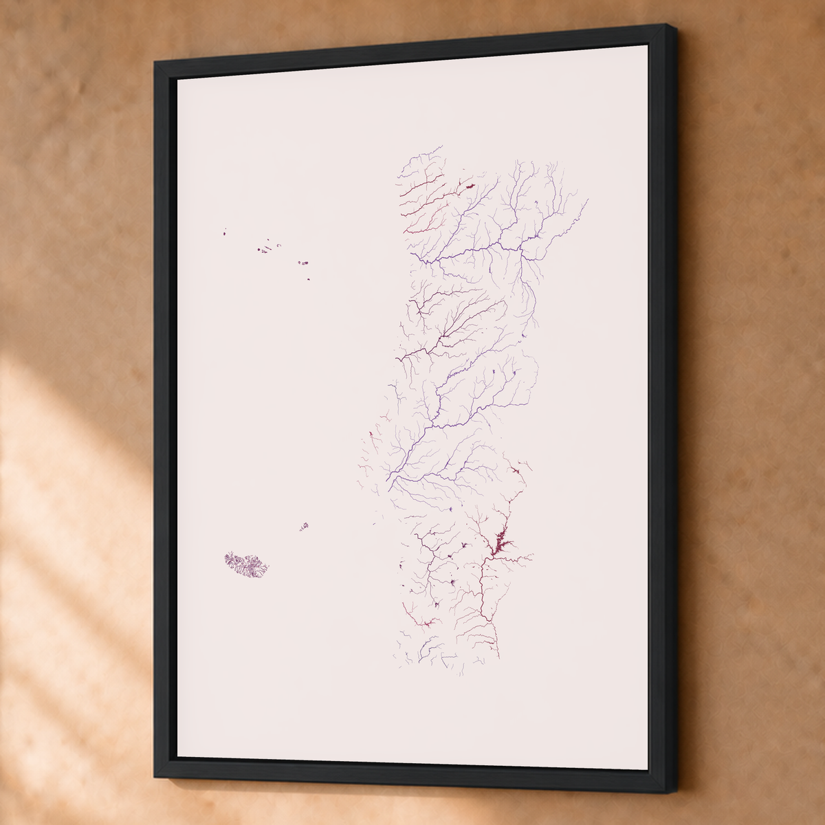 Beautiful Rivers — Portugal com Ilhas — Ameixa e rosé, Fine art emoldurado · 60 × 80 cm, Preto · Sem margem