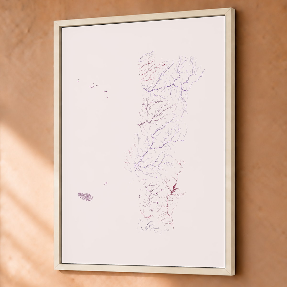 Beautiful Rivers — Portugal com Ilhas — Ameixa e rosé, Fine art emoldurado · 60 × 80 cm, Branco · Sem margem