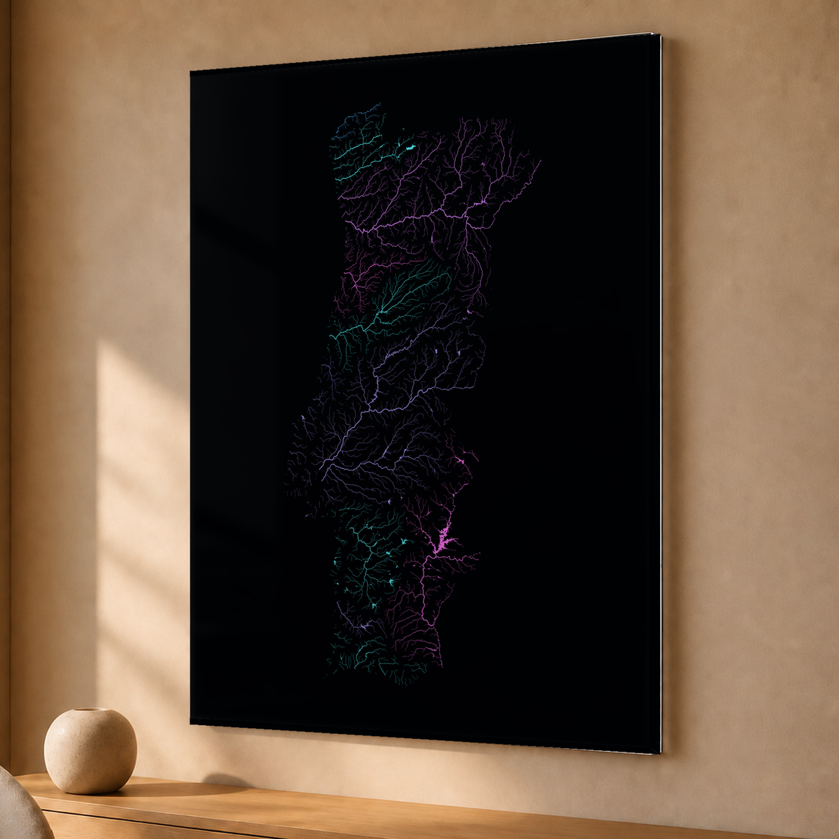 Beautiful Rivers — Portugal — Neon hidrográfico, Acrílico · 30 × 40 cm, Sem margem