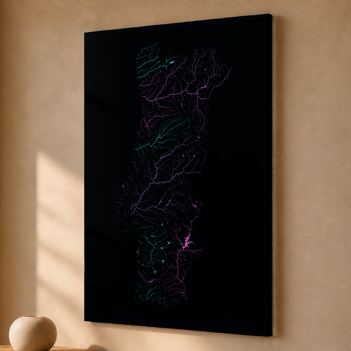 Beautiful Rivers — Portugal — Neon hidrográfico, Acrílico · 40 × 60 cm, Sem margem