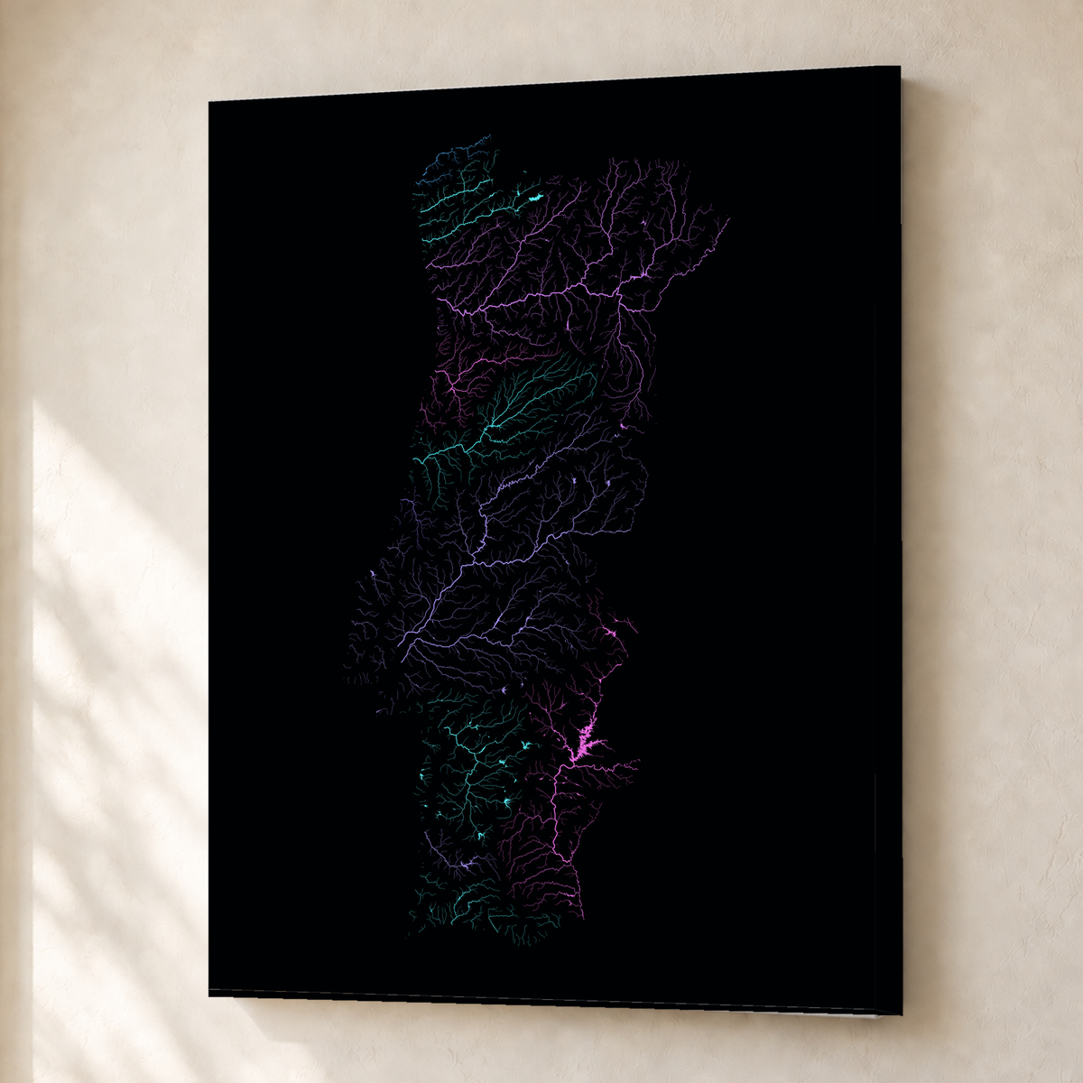 Beautiful Rivers — Portugal — Neon hidrográfico, Canvas · 30 × 40 cm, Sem margem
