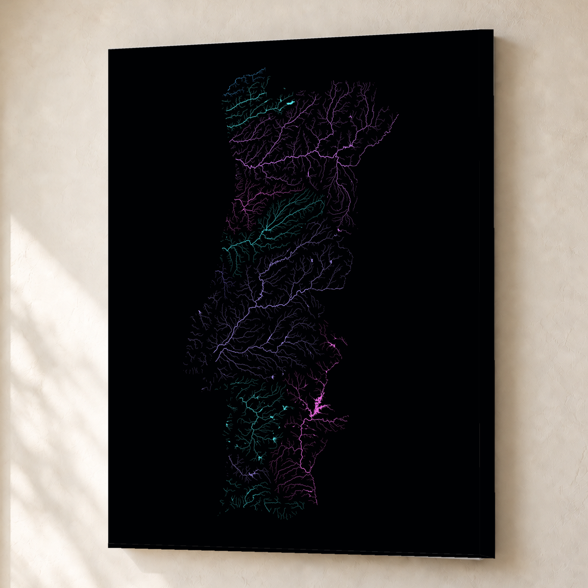 Beautiful Rivers — Portugal — Neon hidrográfico, Canvas · 45 × 60 cm, Sem margem
