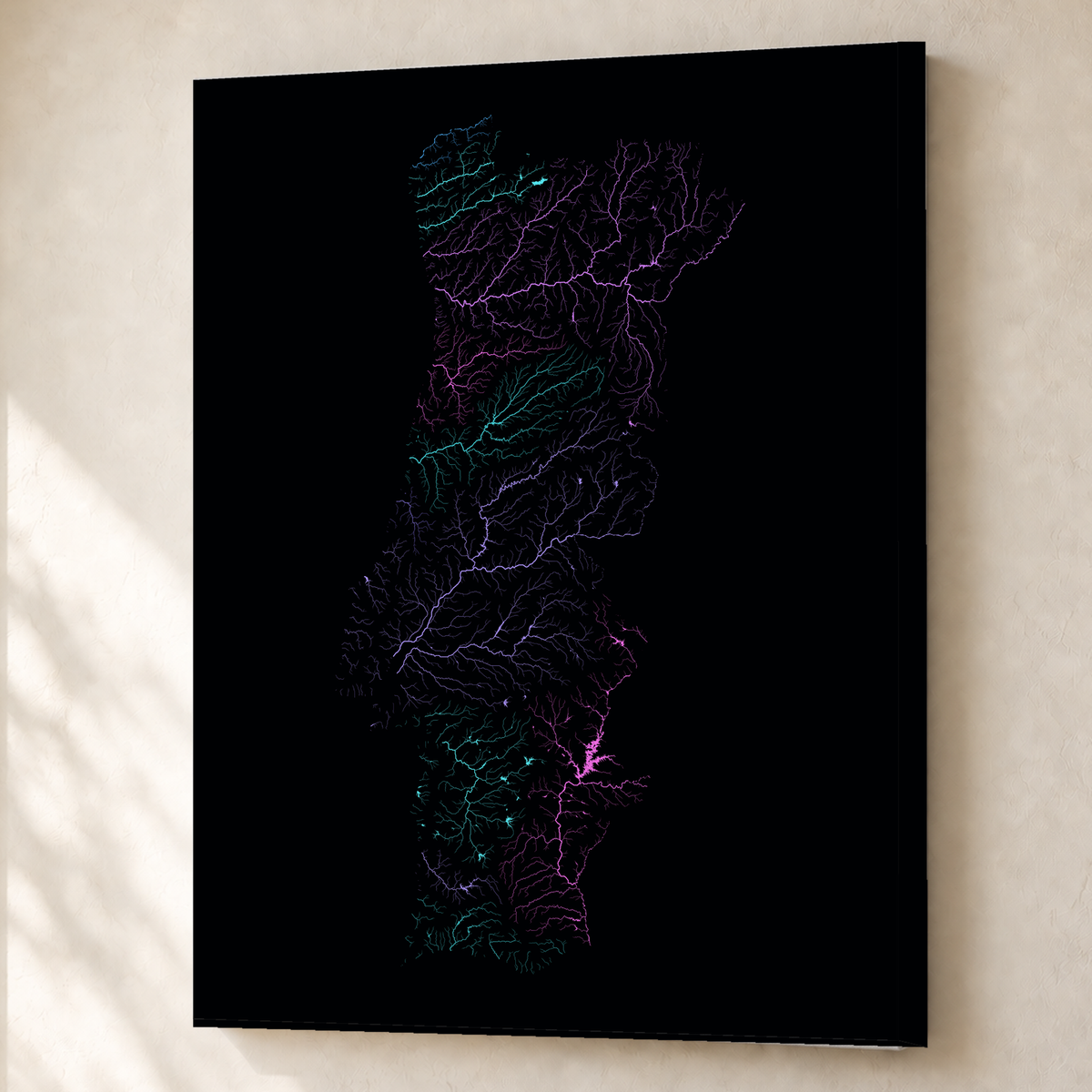 Beautiful Rivers — Portugal — Neon hidrográfico, Canvas · 60 × 80 cm, Sem margem