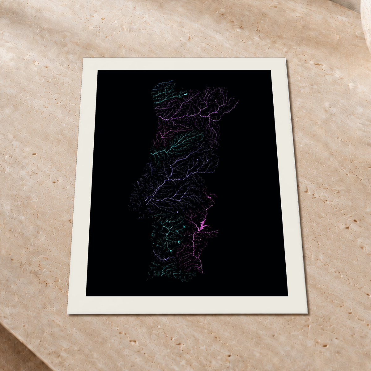 Beautiful Rivers — Portugal — Neon hidrográfico, Impressão fine art · 30 × 40 cm, Margem branca