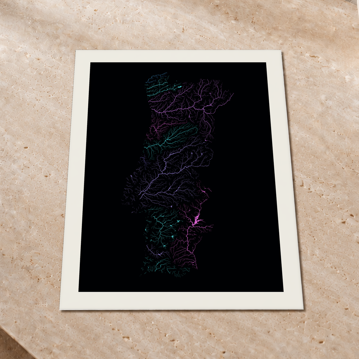 Beautiful Rivers — Portugal — Neon hidrográfico, Impressão fine art · 60 × 80 cm, Margem branca