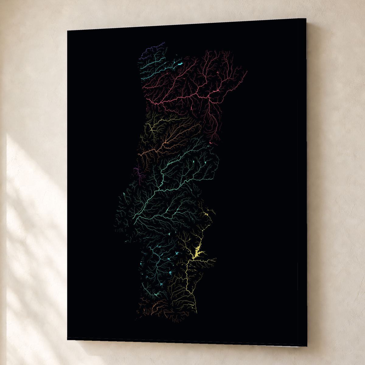 Beautiful Rivers — Portugal — Neon por território, Canvas · 45 × 60 cm, Sem margem